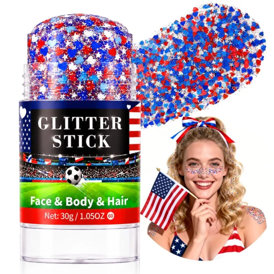 Limited-time offer Red White Blue Glitter Stick for Face Hair Body, Waterproof Patriotic Glitter with Heart and Star Sequins, 4
Limited-time offer Red White Blue Glitter Stick for Face Hair Body, Waterproof Patriotic Glitter with Heart and Star Sequins, 4