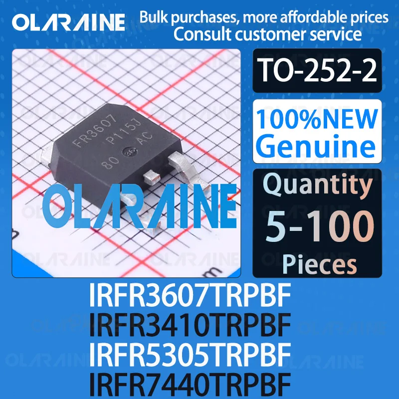 5/10/100Pcs 100%New Original IRFR3607TRPBF IRFR3410TRPBF IRFR5305TRPBF IRFR7440TRPBF TO-252-2 Transistor MOSFETs IC chip
5/10/100Pcs 100%New Original IRFR3607TRPBF IRFR3410TRPBF IRFR5305TRPBF IRFR7440TRPBF TO-252-2 Transistor MOSFETs IC chip