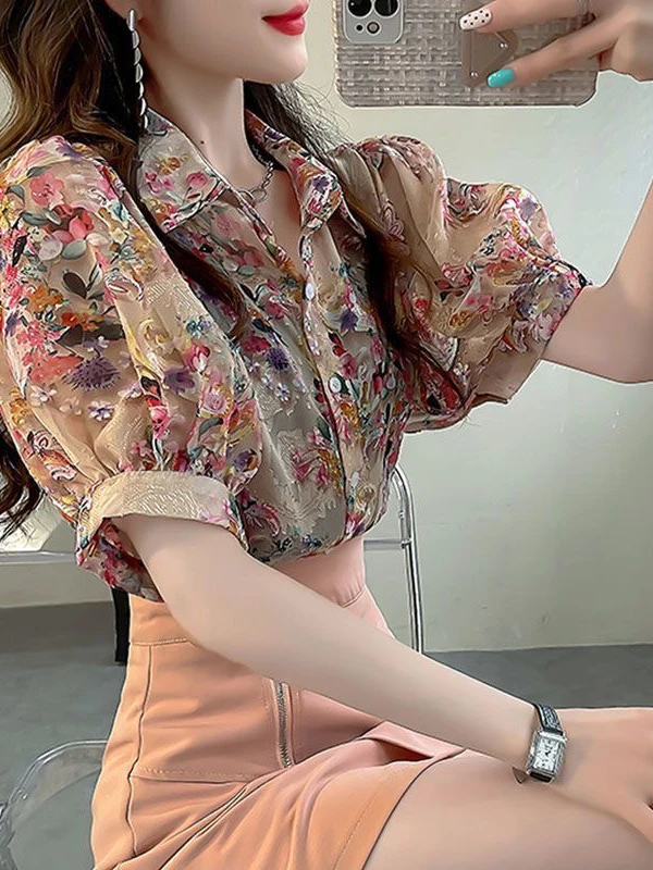 Korean Sle Summer irt Bubble Sve Embroidered Chiffon Women's Top Breathable ort Sve Floral Print Button Detail
Korean Sle Summer irt Bubble Sve Embroidered Chiffon Women's Top Breathable ort Sve Floral Print Button Detail