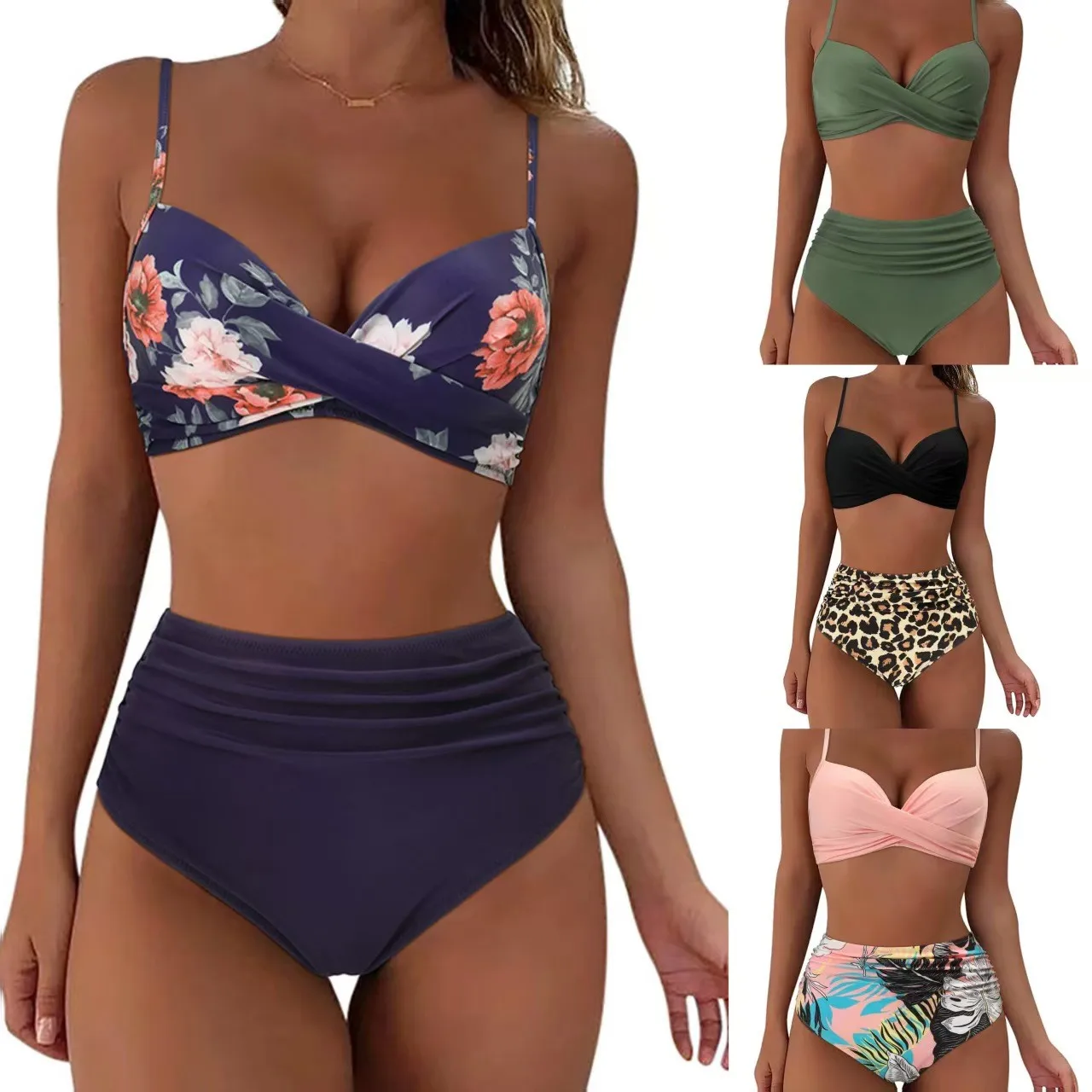 Woman 2026 Bikini High Waist Cross Front Bikinis Women's Floral Print Swimsuit Navy Blue Two Piece Swimsuit Beachwear Women
Woman 2026 Bikini High Waist Cross Front Bikinis Women's Floral Print Swimsuit Navy Blue Two Piece Swimsuit Beachwear Women