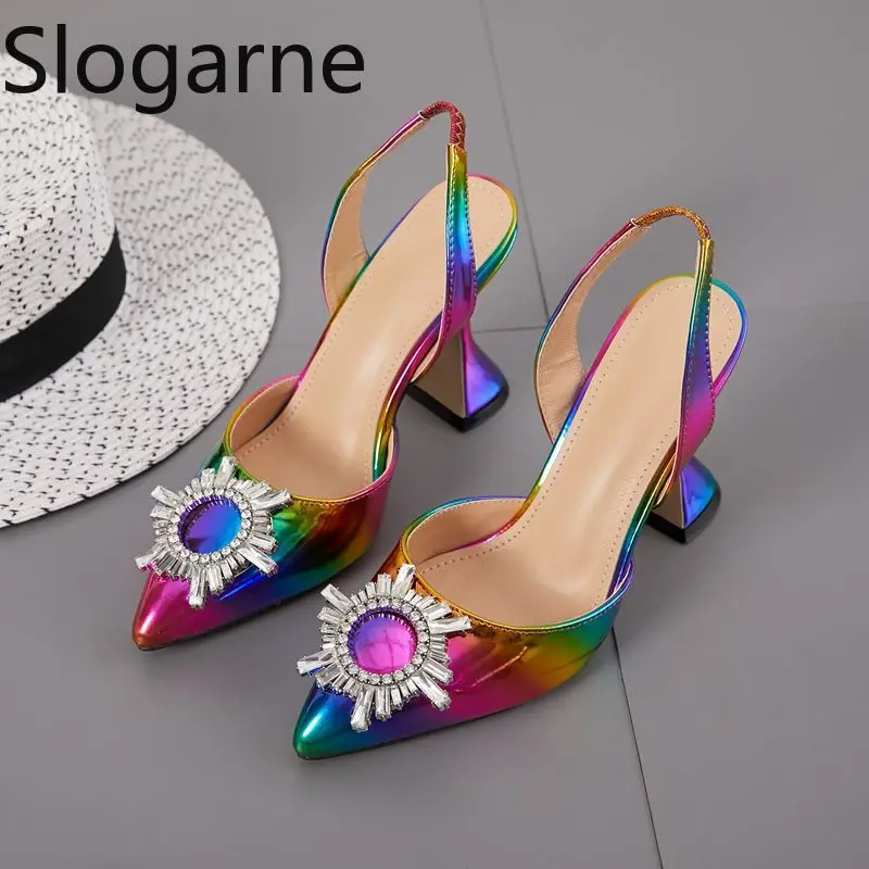 Rainbow Summer Sandals Women Point Toe Sun Rhinestone High Heels Weeding Shoes New Spike Heel Slingback Pumps Colorful Stilettos
Rainbow Summer Sandals Women Point Toe Sun Rhinestone High Heels Weeding Shoes New Spike Heel Slingback Pumps Colorful Stilettos