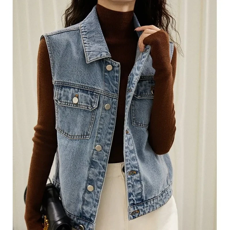 Vintage Fashion Denim Vest Women's Spring Autumn New Waistcoat Slim-fit Jeans Coat Female Korea Sleeveless Jacket Trend Clothing
Vintage Fashion Denim Vest Women's Spring Autumn New Waistcoat Slim-fit Jeans Coat Female Korea Sleeveless Jacket Trend Clothing