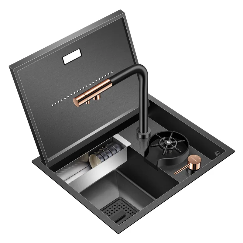 Hidden sink, black nano bar, small single slot stainless steel
Hidden sink, black nano bar, small single slot stainless steel