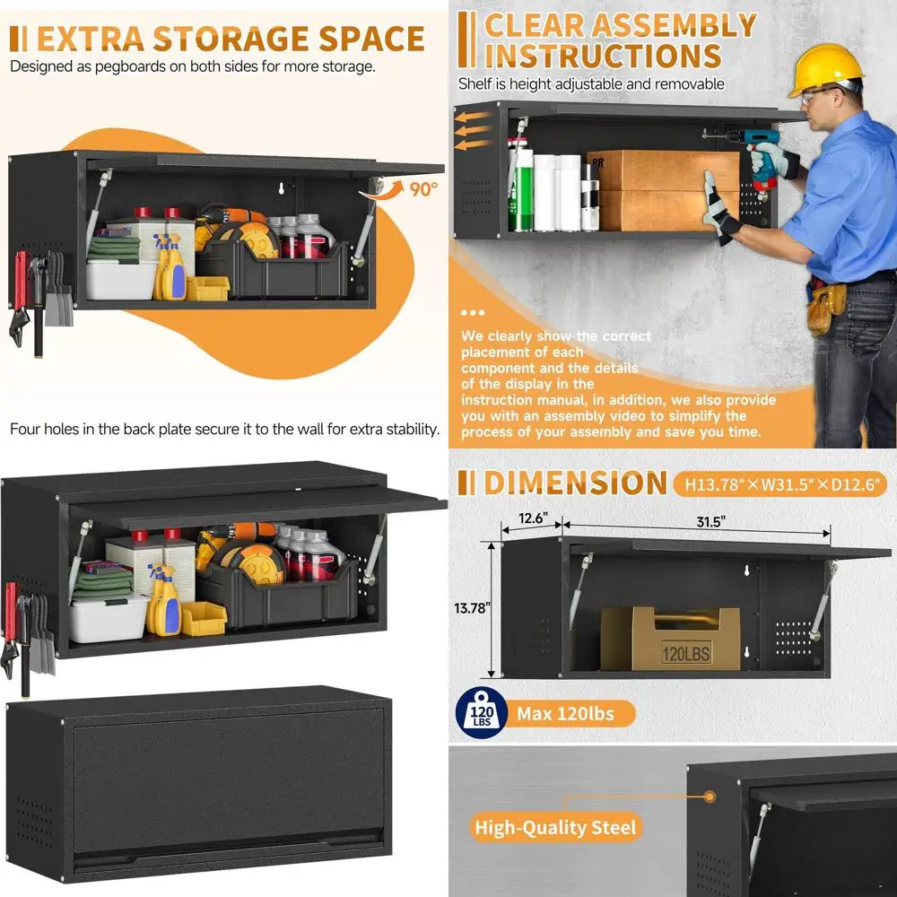 Черный настенный стальной шкаф для хранения с откидной дверцей и перфорированной панелью для гаража, мастерской или кухни (13,8 фута высотой)
Черный настенный стальной шкаф для хранения с откидной дверцей и перфорированной панелью для гаража, мастерской или кухни (13,8 фута высотой)