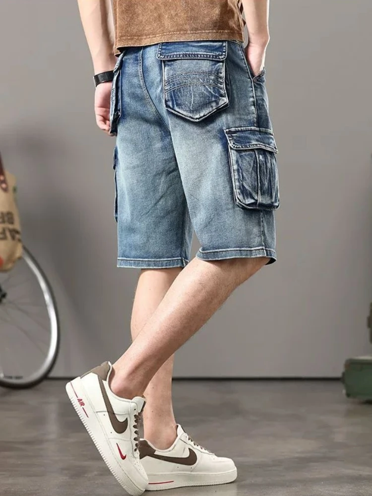 American Vintage Cargo Denim Shorts for Men Big Size Summer Multi Pocket Loose Fit Mid Thigh Length
American Vintage Cargo Denim Shorts for Men Big Size Summer Multi Pocket Loose Fit Mid Thigh Length