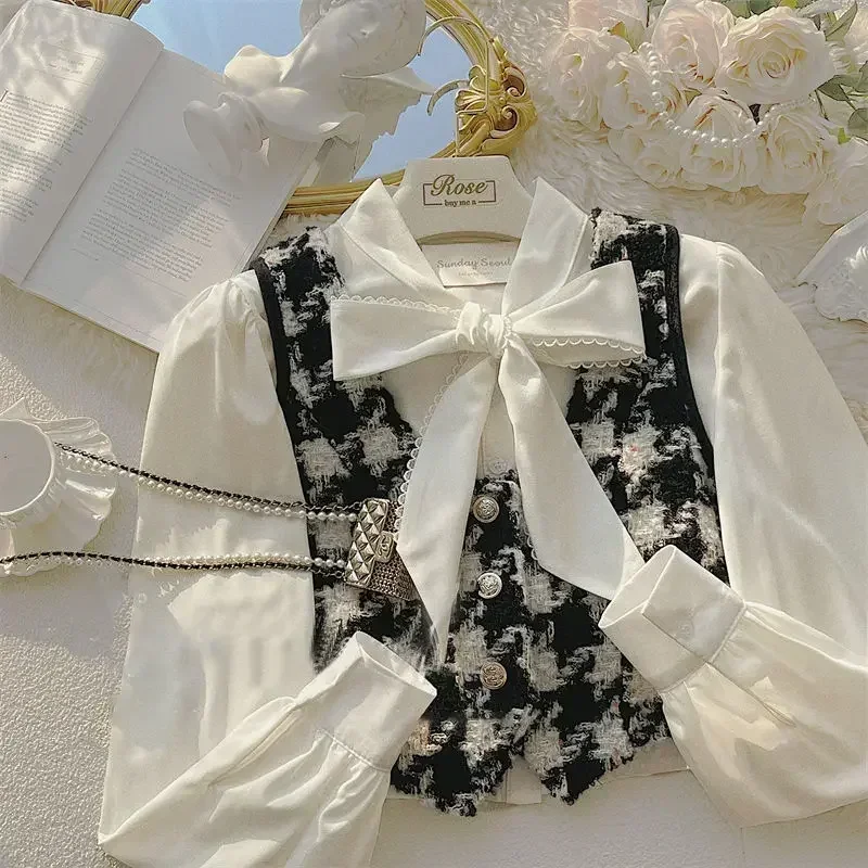 DAYIFUN-Large Bow Neck Shirts for Women Long Sleeve Folding Blouses Thousand Bird Check Vests Casual Simple Tops 2 Pcs Sets
DAYIFUN-Large Bow Neck Shirts for Women Long Sleeve Folding Blouses Thousand Bird Check Vests Casual Simple Tops 2 Pcs Sets