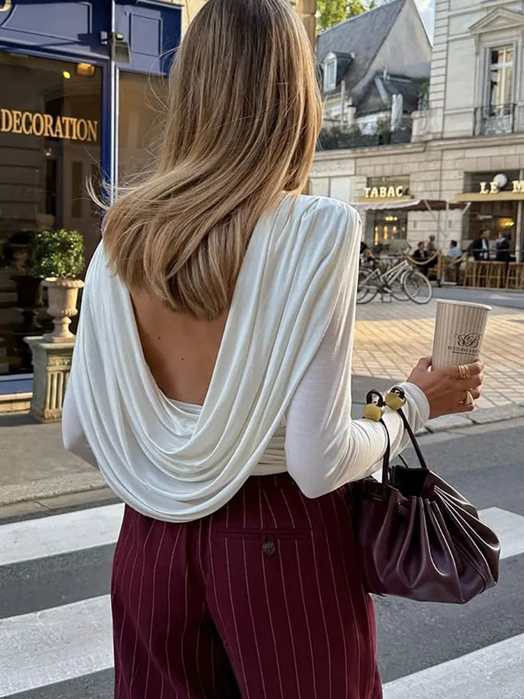 JULISSA MO Sexy Backless Long Sleeve Women T-shirt White Round Neck Solid Short T-shirt Femme Autumn Slim Elegant Party Clubwear 
JULISSA MO Sexy Backless Long Sleeve Women T-shirt White Round Neck Solid Short T-shirt Femme Autumn Slim Elegant Party Clubwear