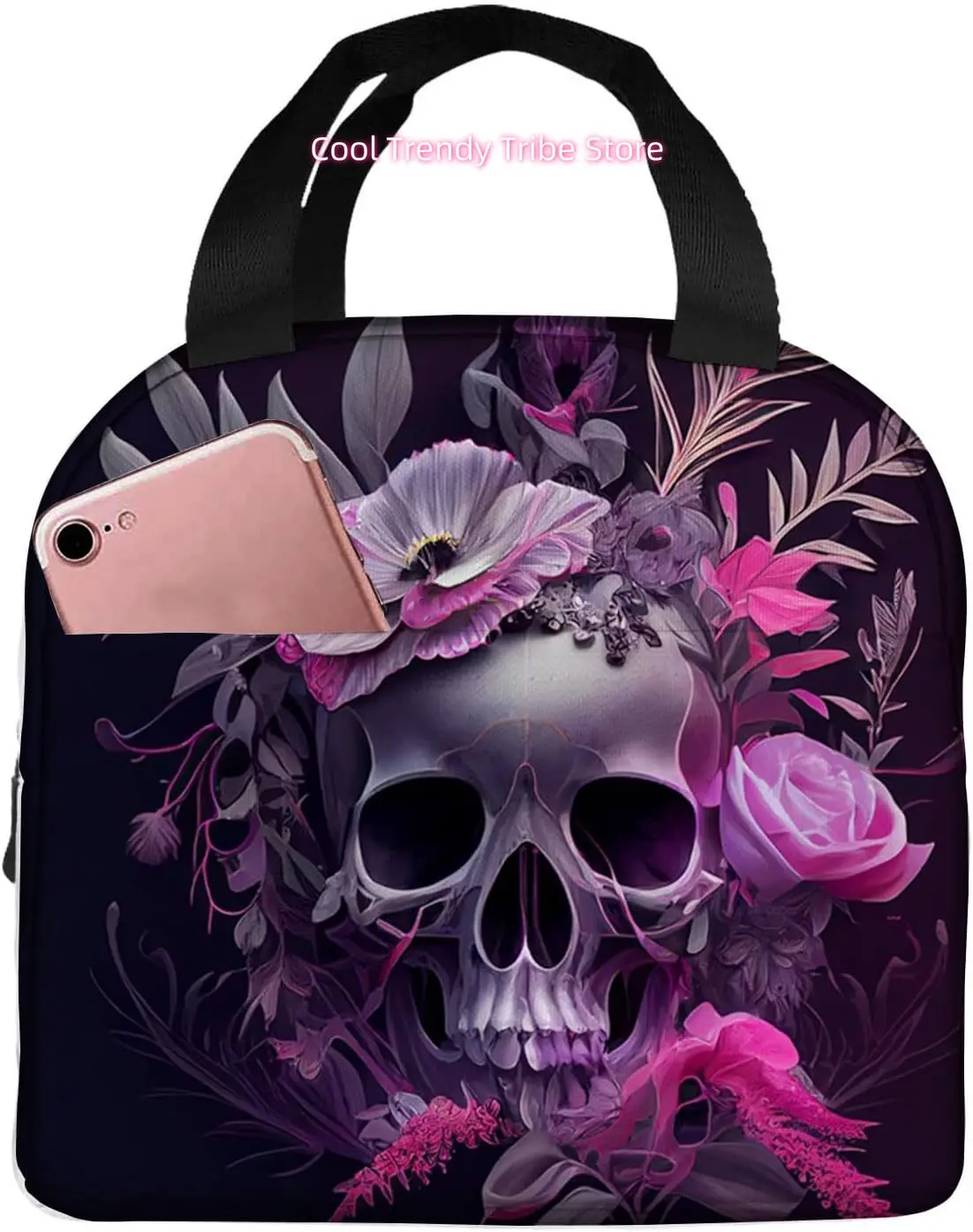 Skull with Flowers Blooming and LeavesInsulated Lunch Box Reusable Lunch Bag Cute Tote Lunch Bags For Women,8.5 * 5 * 8in
Skull with Flowers Blooming and LeavesInsulated Lunch Box Reusable Lunch Bag Cute Tote Lunch Bags For Women,8.5 * 5 * 8in