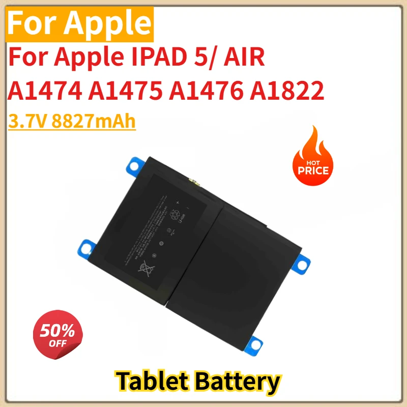 High Quality Tablet Battery 3.7V 8827mAh for Apple IPAD 5/ AIR A1474 A1475 A1476 A1822 Brand New Replacement Battery
High Quality Tablet Battery 3.7V 8827mAh for Apple IPAD 5/ AIR A1474 A1475 A1476 A1822 Brand New Replacement Battery