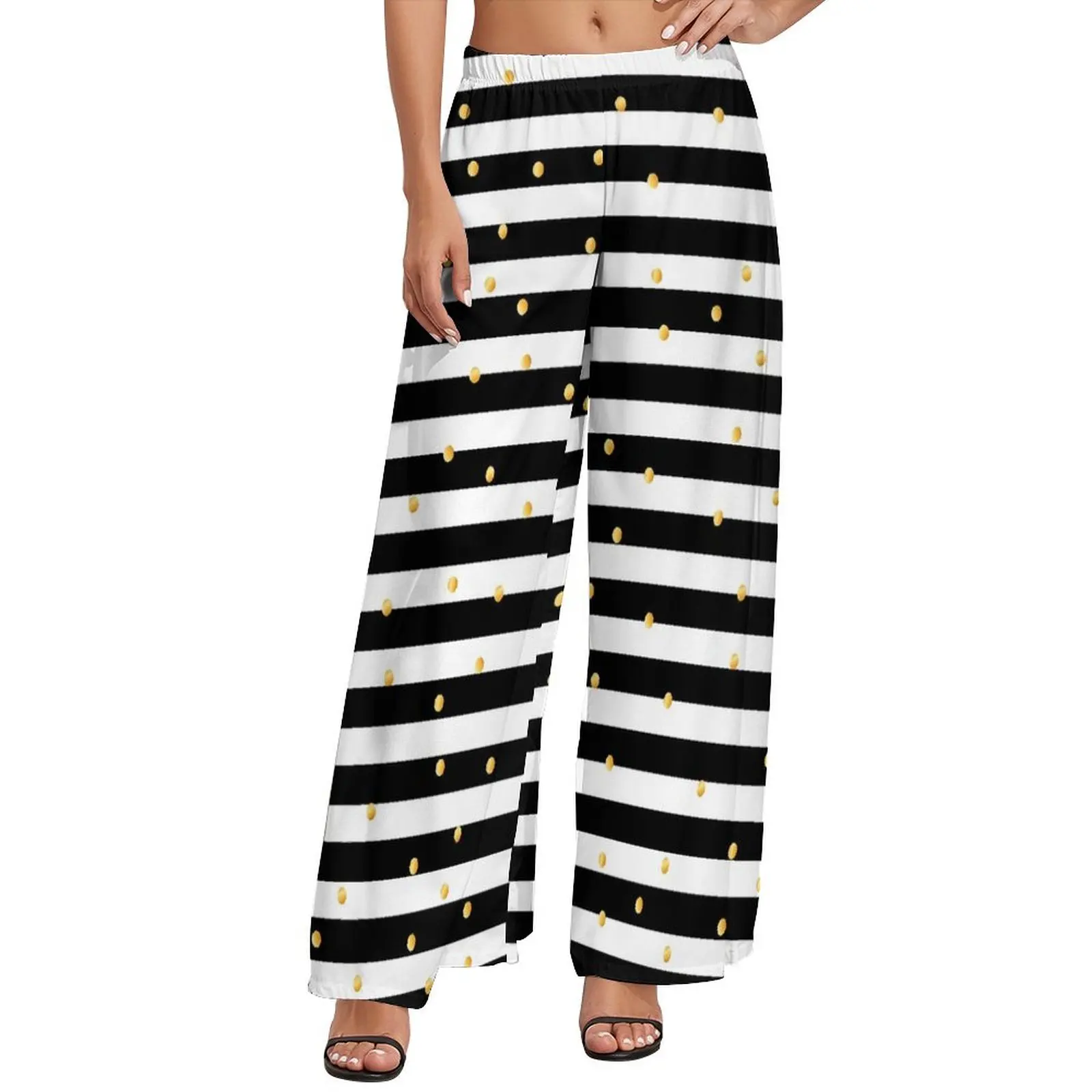 Gold Striped Polka Dot Pants Elastic Waist Black And White Sexy Trousers Streetwear Custom Wide Leg Pants
Gold Striped Polka Dot Pants Elastic Waist Black And White Sexy Trousers Streetwear Custom Wide Leg Pants