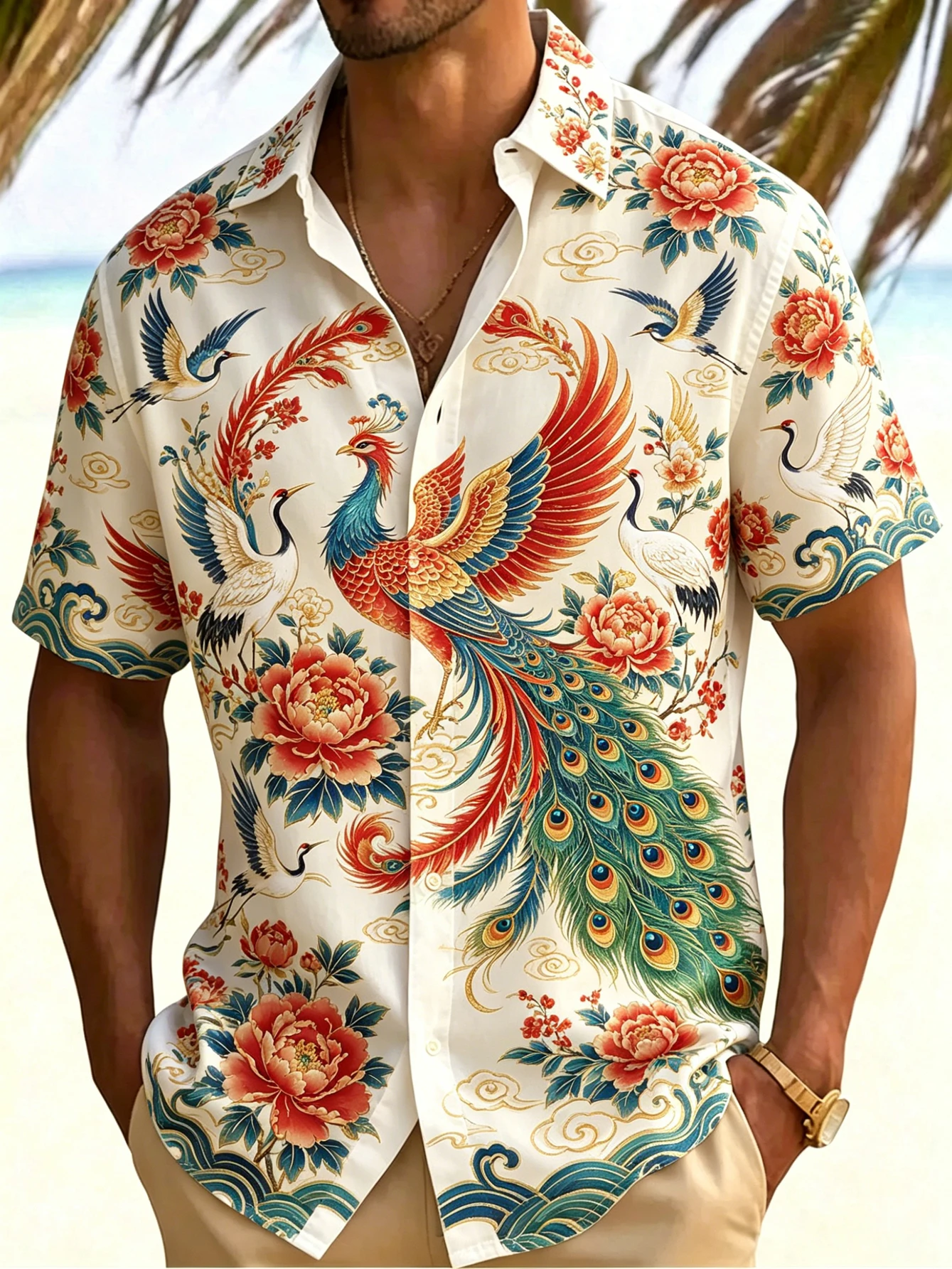 Men's Phoenix Print Hawaiian Shirt Chinese Crane Peony Floral Casual Short Sleeve Button Down Summer Beach Shirt
Men's Phoenix Print Hawaiian Shirt Chinese Crane Peony Floral Casual Short Sleeve Button Down Summer Beach Shirt