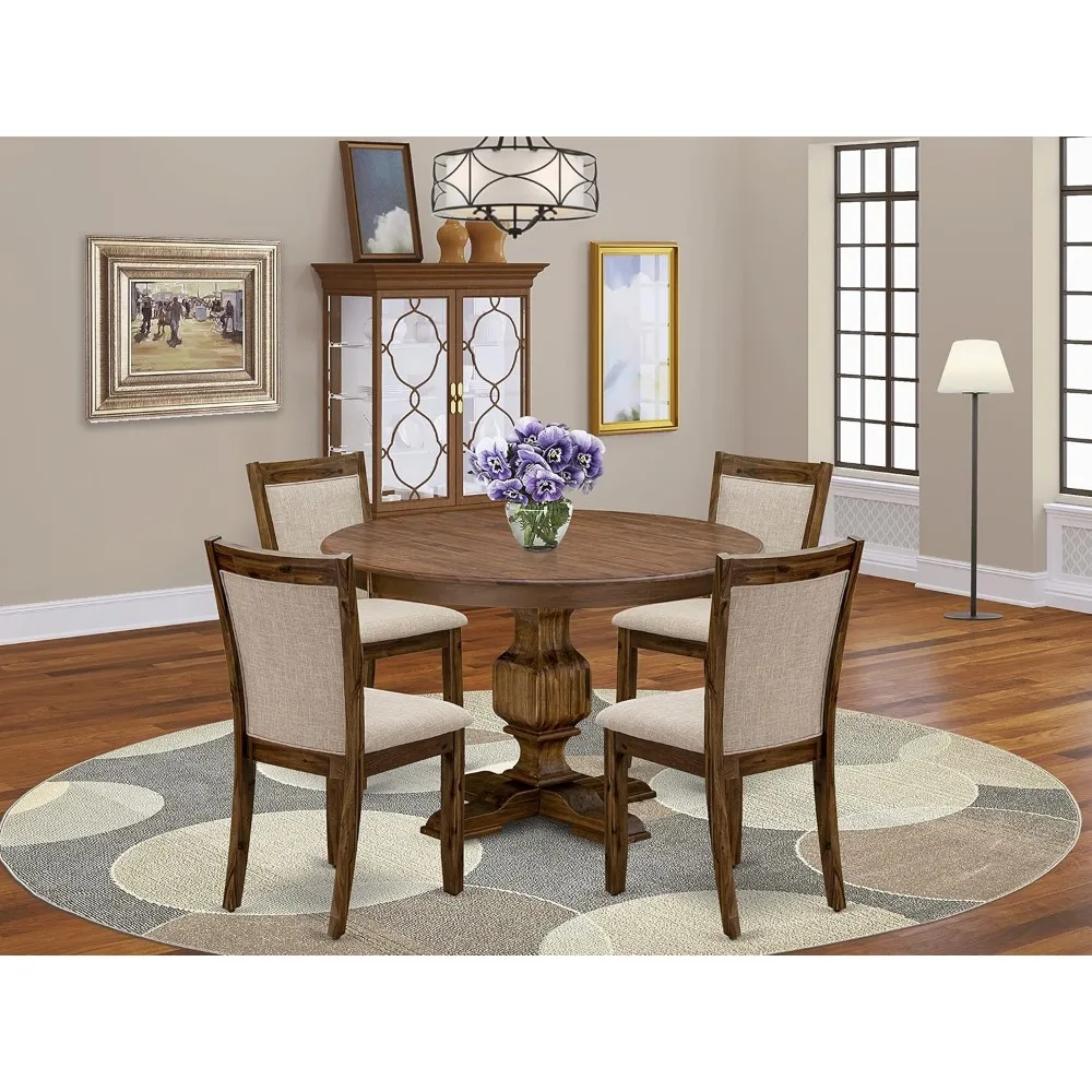 5 Piece Modern Dining Table Set Includes a Round Wooden Table with Pedestal and 4 Chairs, 48x48 Inch
5 Piece Modern Dining Table Set Includes a Round Wooden Table with Pedestal and 4 Chairs, 48x48 Inch