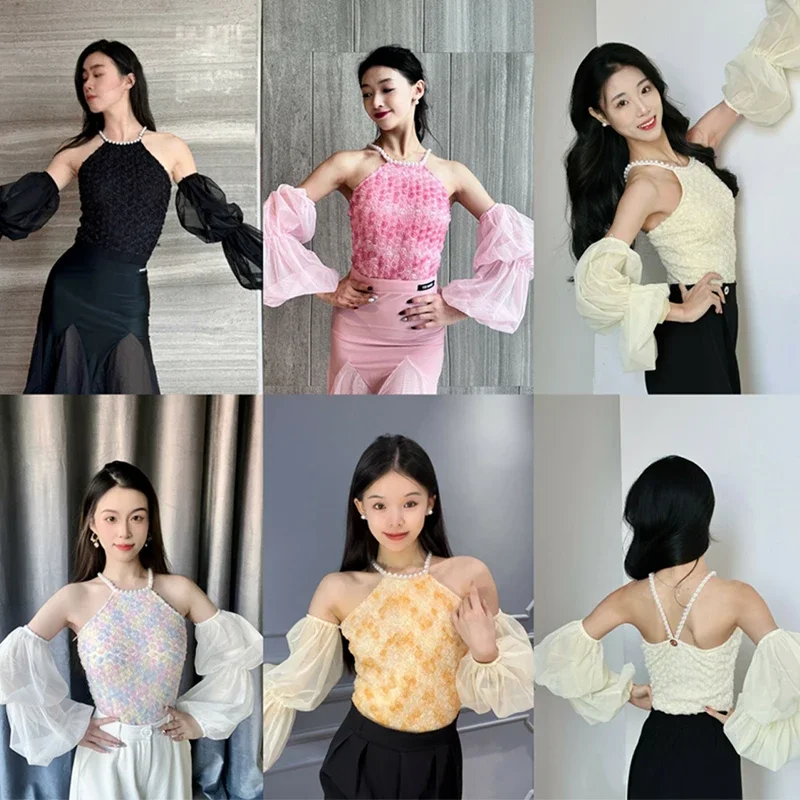 Ballroom Dance Performance Clothes Pearl Halterneck Tops Puff Sleeves Latin Dance Wear Fairy Leotards Practice Clothing DNV18965
Ballroom Dance Performance Clothes Pearl Halterneck Tops Puff Sleeves Latin Dance Wear Fairy Leotards Practice Clothing DNV18965
