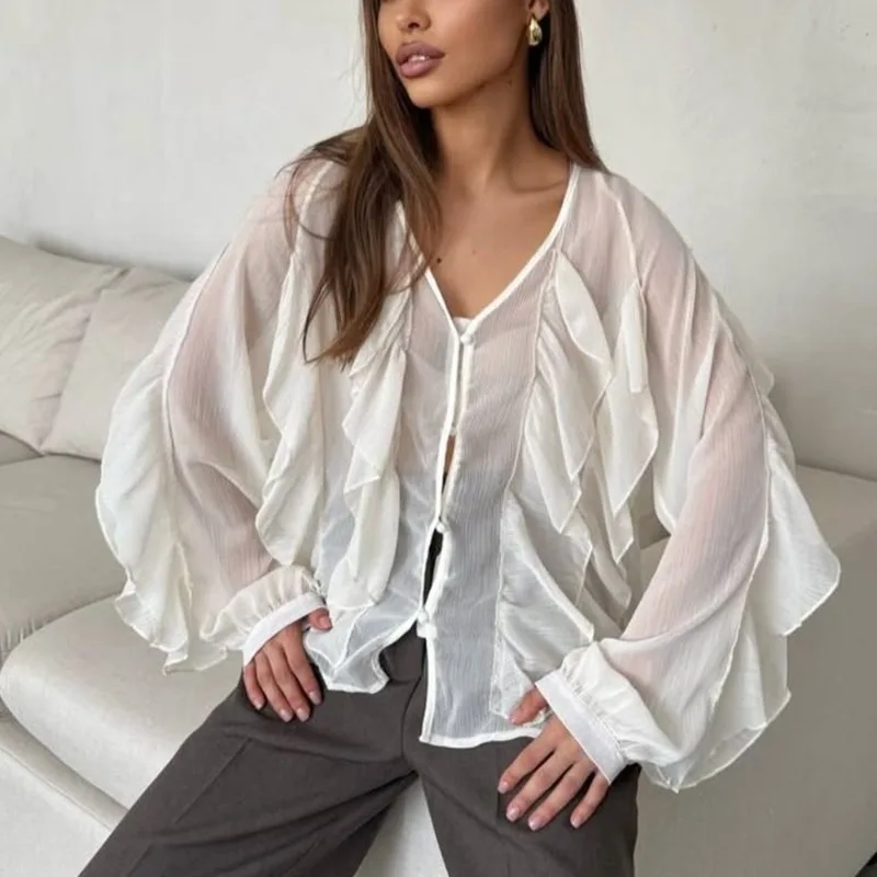Talenza Fashion Ruffle Shirt Female Solid Pleated V-Neck Long Sleeve Blouses Casual Loose Office Lady Women Cardigan Tops Shirt
Talenza Fashion Ruffle Shirt Female Solid Pleated V-Neck Long Sleeve Blouses Casual Loose Office Lady Women Cardigan Tops Shirt