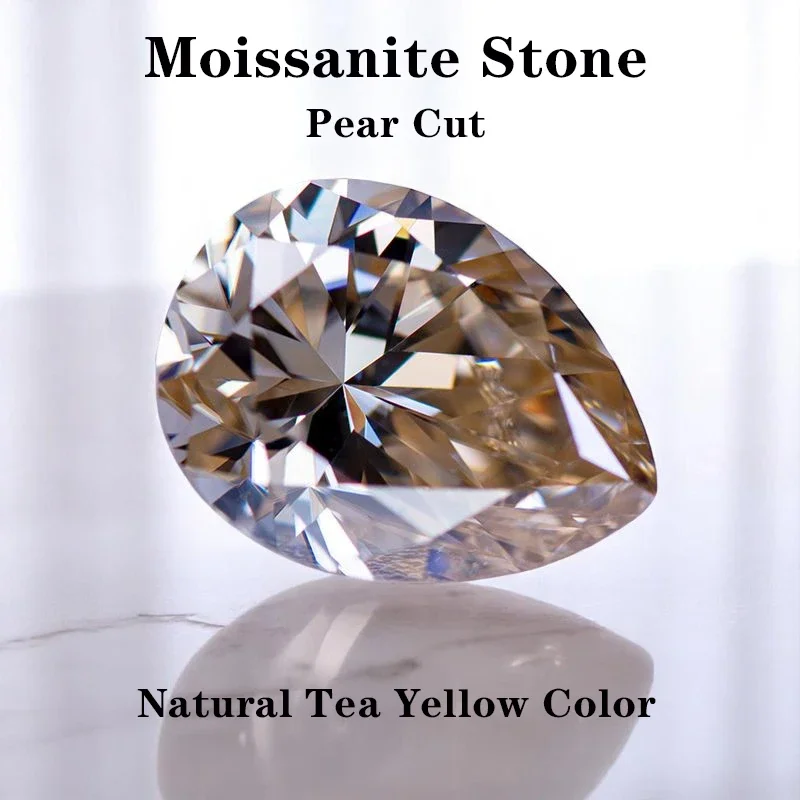 Moissanite Stone Natural Tea Yellow Color Pear Cut for Jewelry Making DIY Ring Necklace Earrings Main Materials with Report
Moissanite Stone Natural Tea Yellow Color Pear Cut for Jewelry Making DIY Ring Necklace Earrings Main Materials with Report