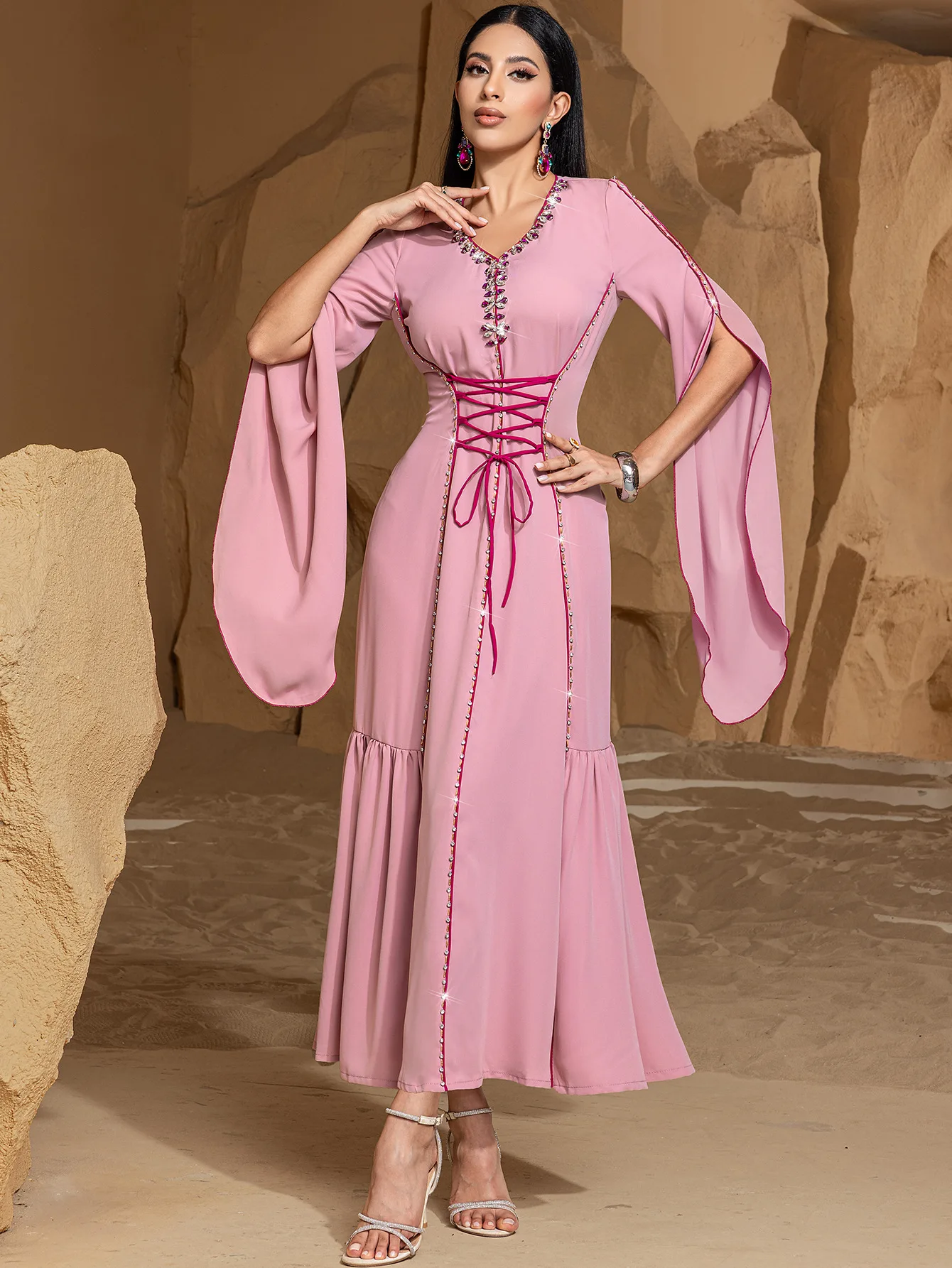 Ramadan Middle East Islamic Arab Dubai Clothing Muslim Luxury Fashion Pink Robe Abaya Sewing Diamond Women's Evening Dress
Ramadan Middle East Islamic Arab Dubai Clothing Muslim Luxury Fashion Pink Robe Abaya Sewing Diamond Women's Evening Dress