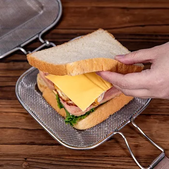 1PC Stainless steel sandwich maker Panini pressed bread baking net holder portable camping equipment barbecue tools
