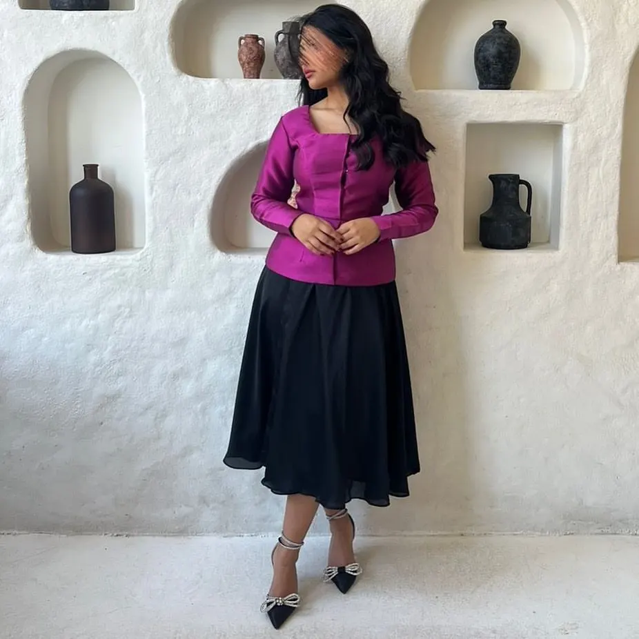 Merida Square Neck Saudi Arabia Prom Dresses Satin Button Tea-Length Long Sleeves Formal Elegant Party Dresses For Women 2023
Merida Square Neck Saudi Arabia Prom Dresses Satin Button Tea-Length Long Sleeves Formal Elegant Party Dresses For Women 2023