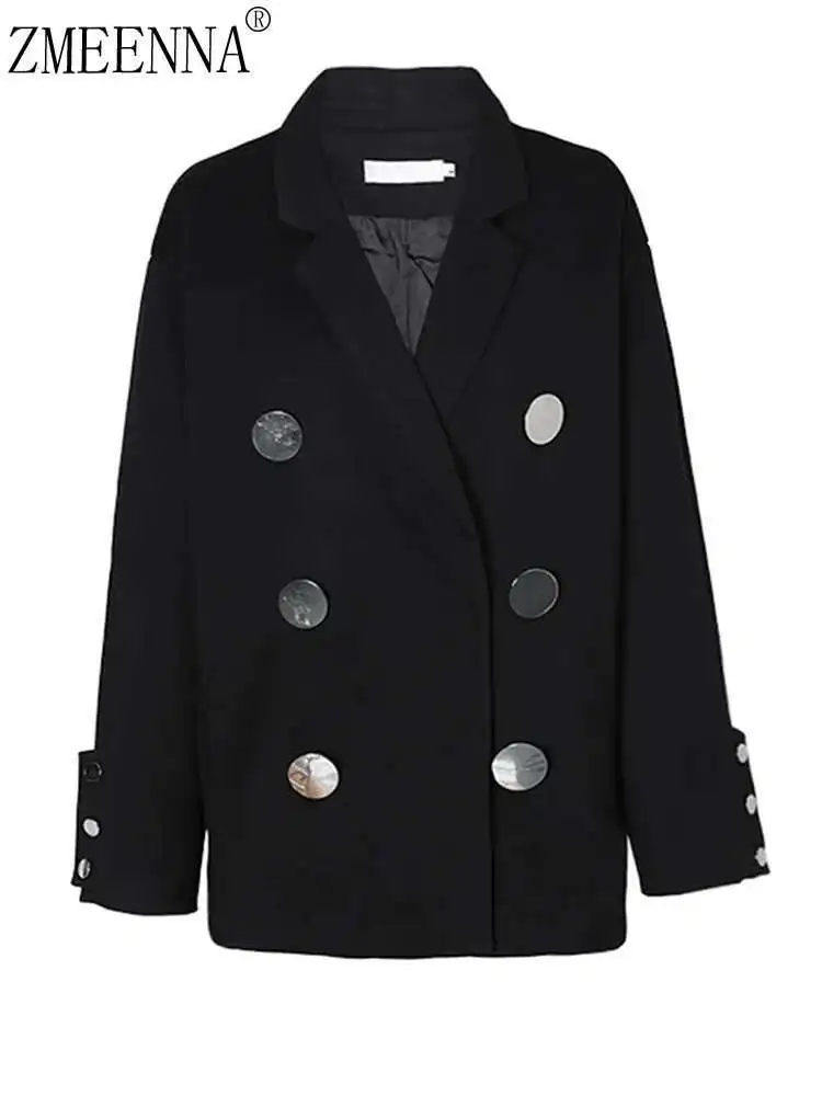 ZMEENNA Black Metal Button Thick Jacket Loose Fit Big Size New Lapel Long Sleeve Women Coat Fashion Autumn Winter 2024 XF2664
ZMEENNA Black Metal Button Thick Jacket Loose Fit Big Size New Lapel Long Sleeve Women Coat Fashion Autumn Winter 2024 XF2664