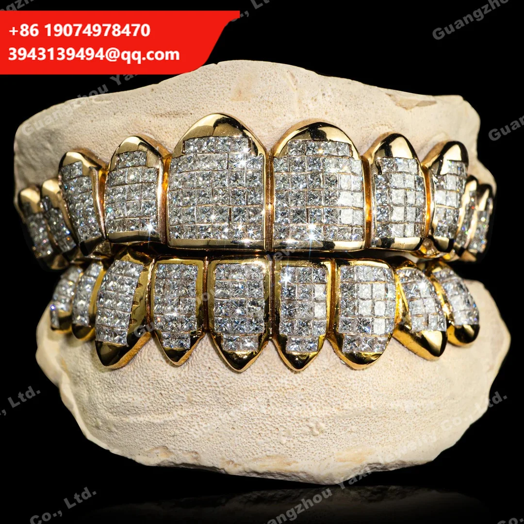 Custom Top Bottom 10 S925 Silver 10K 14K Solid Gold Princess Cut Moissanite Lab Grown Diamond Invisible Setting Teeth Grillz
Custom Top Bottom 10 S925 Silver 10K 14K Solid Gold Princess Cut Moissanite Lab Grown Diamond Invisible Setting Teeth Grillz