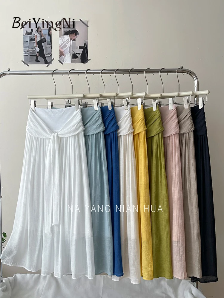 Beiyingni Summer Casual Women Elastic Waist Long Skirts Solid Color Beach Boho Lace-up Korean Maxi A-line Skirt Woman's Faldas
Beiyingni Summer Casual Women Elastic Waist Long Skirts Solid Color Beach Boho Lace-up Korean Maxi A-line Skirt Woman's Faldas