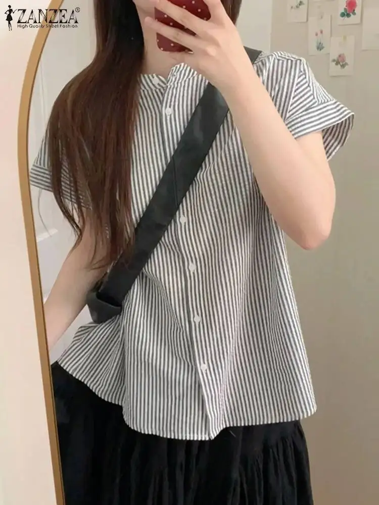 ZANZEA Women Summer Holiday Shirt Korean Fashion Striped Cap Sleeve Blouse Casual Round Neck Loose Tops Office Baggy Female Tops
ZANZEA Women Summer Holiday Shirt Korean Fashion Striped Cap Sleeve Blouse Casual Round Neck Loose Tops Office Baggy Female Tops