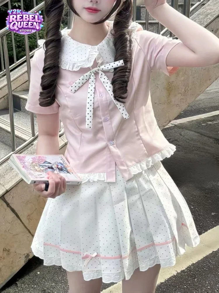 Japanese Sweet Kawaii 2 Piece Set Women Slim Peter Pan Collar Top + Lace Trim Bow Pleated Mini Skirt Preppy Casual Daily Outfit
Japanese Sweet Kawaii 2 Piece Set Women Slim Peter Pan Collar Top + Lace Trim Bow Pleated Mini Skirt Preppy Casual Daily Outfit