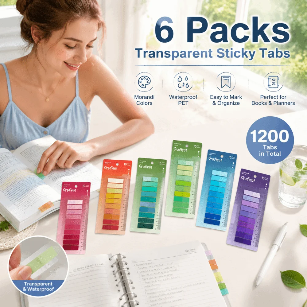 6pcs Colorful Transparent Index Memo Pads Bookmark Morandi Color Self-Adhesive Stickers Ruler Sticky Note Pads School Stationery
6pcs Colorful Transparent Index Memo Pads Bookmark Morandi Color Self-Adhesive Stickers Ruler Sticky Note Pads School Stationery