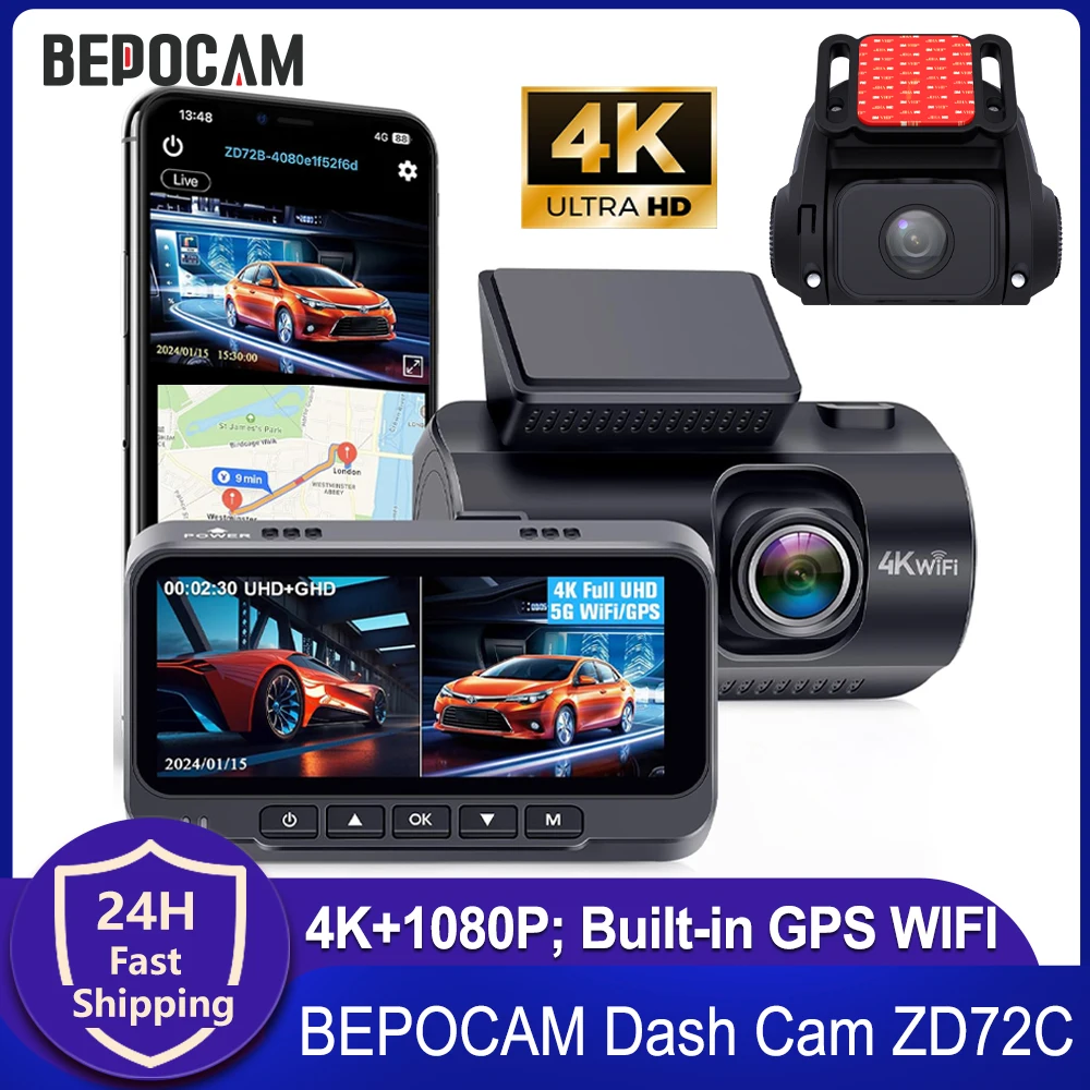 BEPOCAM Dashcam Front and Rear 4K ZD72C Built-in WiFi GPS Car DVR 3.16" IPS Night Vision Parking Monitor Dashcam Auto Black Box
BEPOCAM Dashcam Front and Rear 4K ZD72C Built-in WiFi GPS Car DVR 3.16" IPS Night Vision Parking Monitor Dashcam Auto Black Box