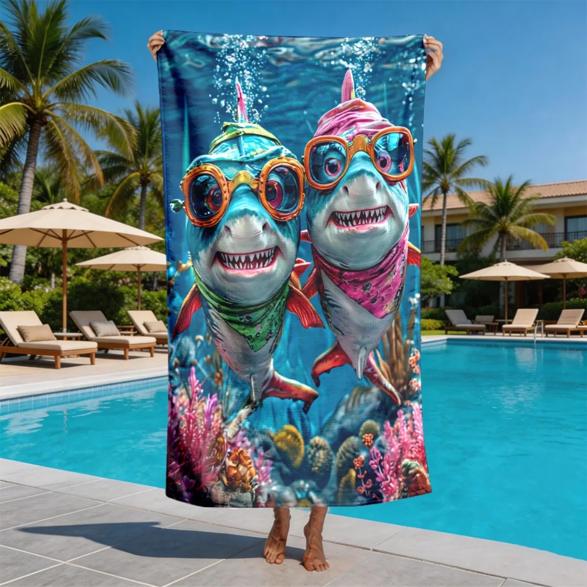 Cartoon funny underwater shark polyester microfiber beach towel is highly absorbent, suitable for swimming and beach outings
Cartoon funny underwater shark polyester microfiber beach towel is highly absorbent, suitable for swimming and beach outings