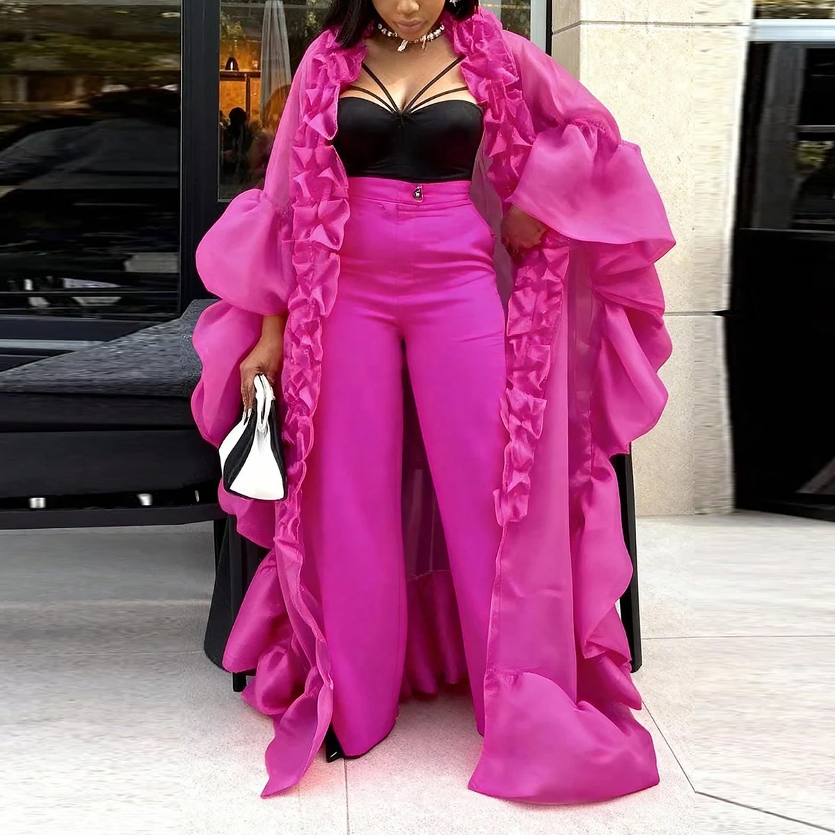 Women's Fuchsia Ruffle Trim Long Organza Duster Coat Puff Sleeve Open Front Maxi Cardigan Long Jacket
Women's Fuchsia Ruffle Trim Long Organza Duster Coat Puff Sleeve Open Front Maxi Cardigan Long Jacket