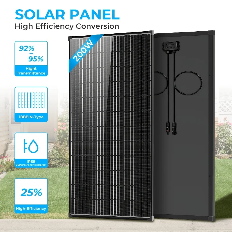 AeternaSol 400W/200W Watt N-Type Solar Panel 18BB Cells High Efficiency 12V Monocrystalline Solar Panel Module RV Marine Boat Caravan Off Grid 25% High-Efficiency PV Power for Home Rooftop Camping Off Grid Painel Solar Monocristalino
AeternaSol 400W/200W Watt N-Type Solar Panel 18BB Cells High Efficiency 12V Monocrystalline Solar Panel Module RV Marine Boat Caravan Off Grid 25% High-Efficiency PV Power for Home Rooftop Camping Off Grid Painel Solar Monocristalino