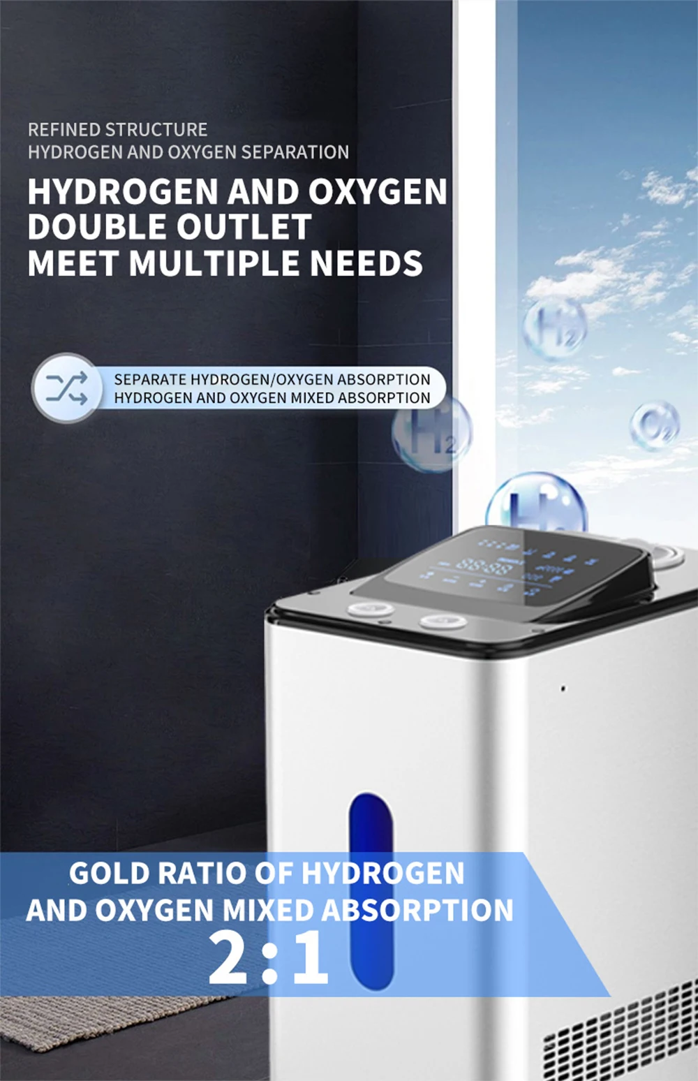 800ml H2 + 400ml O2 99.99% High Purity Portable Dual Outlet H2 Hydrogen Inhaler Machine Hydrogen-Rich Water Generator
800ml H2 + 400ml O2 99.99% High Purity Portable Dual Outlet H2 Hydrogen Inhaler Machine Hydrogen-Rich Water Generator