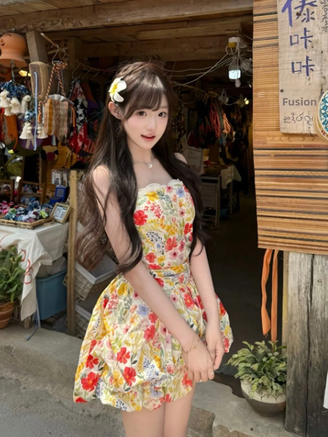 Beachside Tildar Skirt Beautiful Pleated Waist Tea Break Floral Puff Dress Summer Vintage Style Shoulder Bared Cotton Dress
Beachside Tildar Skirt Beautiful Pleated Waist Tea Break Floral Puff Dress Summer Vintage Style Shoulder Bared Cotton Dress