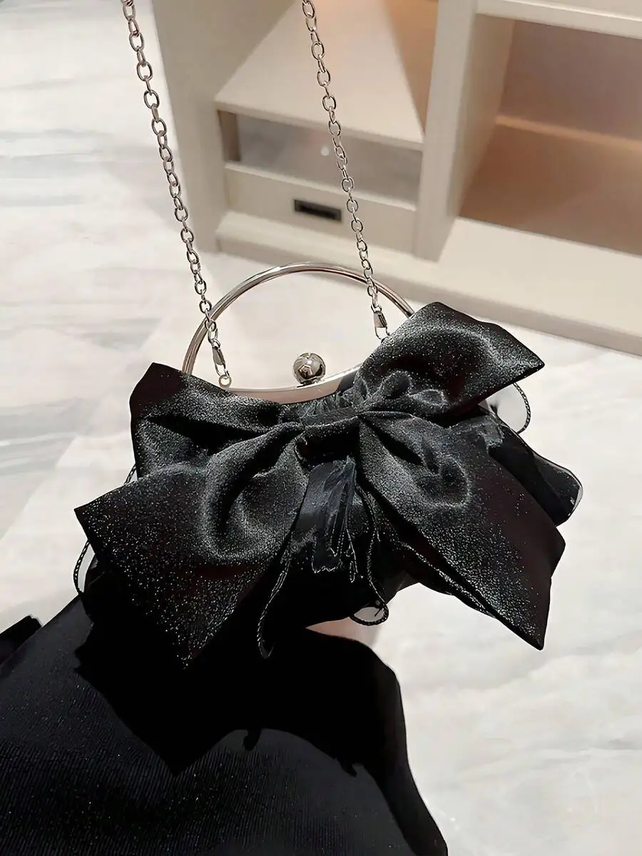 Elegant Black Bow Knot Evening Clutch With Glitter Satin And Metal Ring Handle For Women Party Wedding Formal Event
Elegant Black Bow Knot Evening Clutch With Glitter Satin And Metal Ring Handle For Women Party Wedding Formal Event