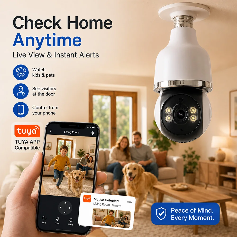 Tuya Smart WiFi Bulb Camera 2MP E27 Home Security Camera 360 View Pan Tilt Night Vision Motion Alert Two Way Audio Baby Monitors
Tuya Smart WiFi Bulb Camera 2MP E27 Home Security Camera 360 View Pan Tilt Night Vision Motion Alert Two Way Audio Baby Monitors