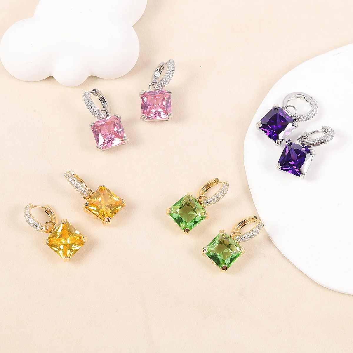 925 Silver Needle Cushion Cut Multicolor CZ Hoop Earrings, Sparkling Luxury Statement Jewelry for Women
925 Silver Needle Cushion Cut Multicolor CZ Hoop Earrings, Sparkling Luxury Statement Jewelry for Women