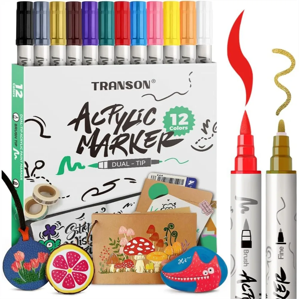 12 Colors Dual Tip Acrylic Paint Marker Pens Set For Canvas Rock Wood Leather Ceramic DIY
12 Colors Dual Tip Acrylic Paint Marker Pens Set For Canvas Rock Wood Leather Ceramic DIY