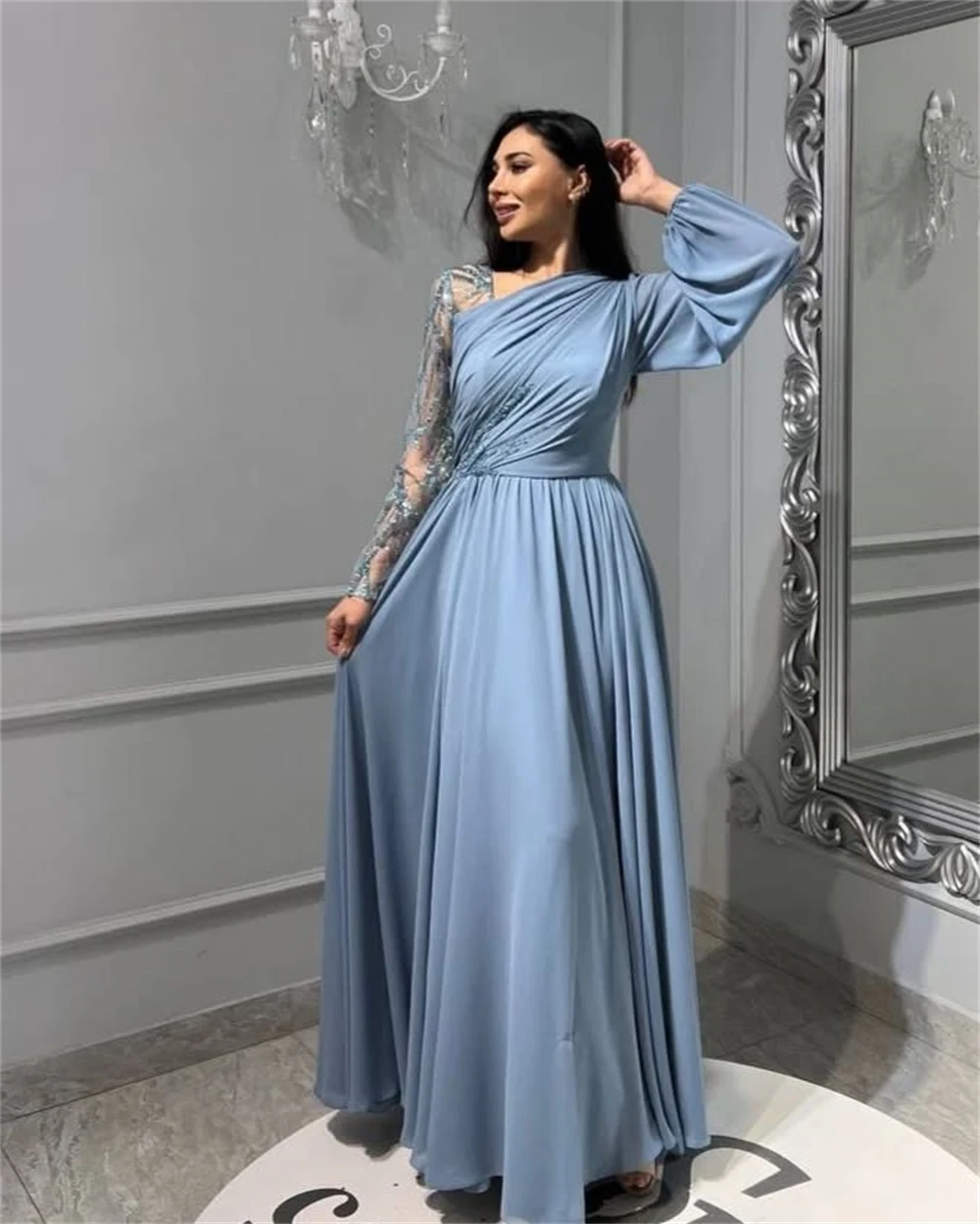 Customized Evening Dress Exquisite Soft Satin One Shoulder Lace Long Sleeves Prom Gowns Straight Ankle Length Party Dresses
Customized Evening Dress Exquisite Soft Satin One Shoulder Lace Long Sleeves Prom Gowns Straight Ankle Length Party Dresses