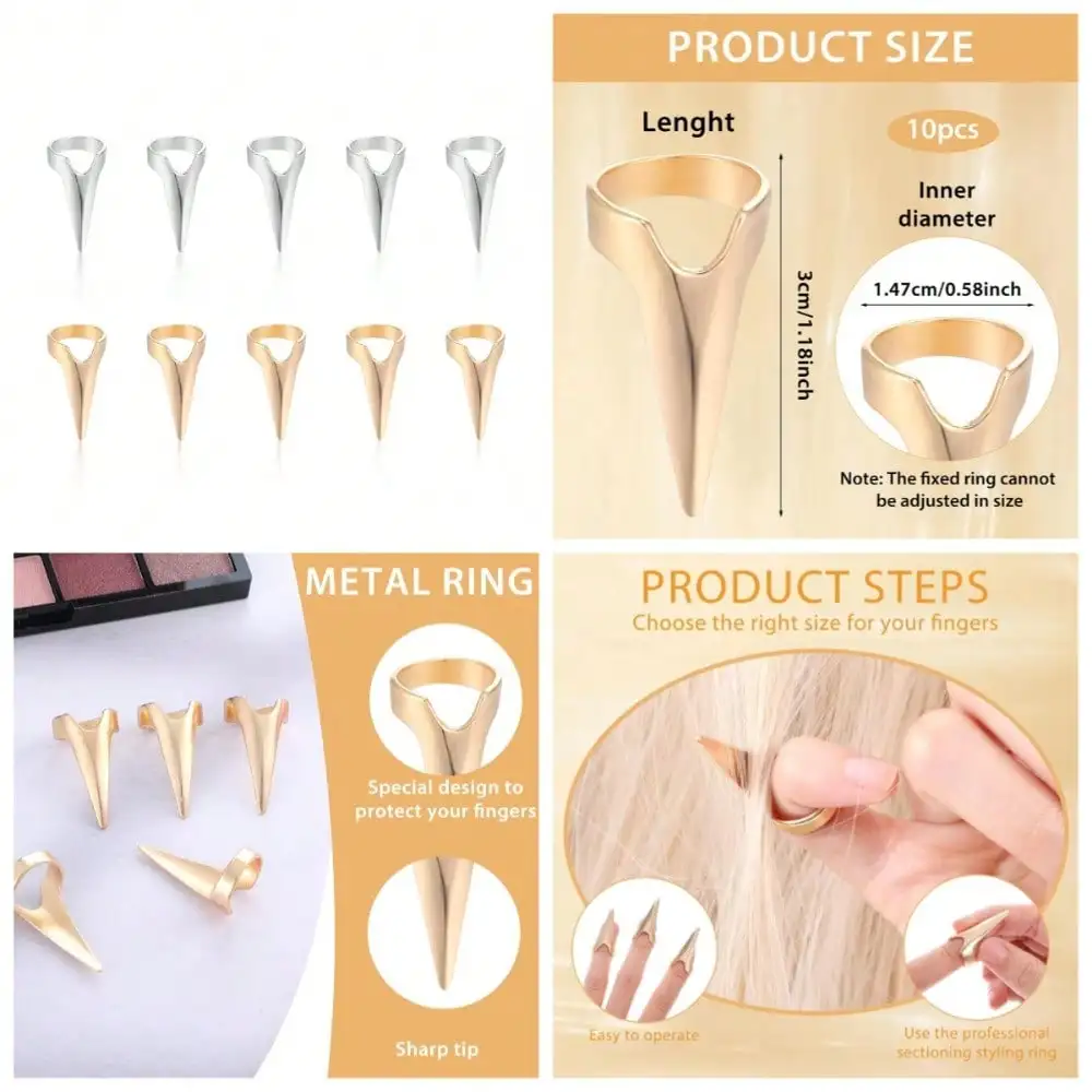 10 Pcs Metal Hair Parting Rings, Pinky Selecting Tools, Stainless Steel Finger Tool For Hair Stitch Braiding Curling Extension Halloween Cosplay (Gold, Silver)
10 Pcs Metal Hair Parting Rings, Pinky Selecting Tools, Stainless Steel Finger Tool For Hair Stitch Braiding Curling Extension Halloween Cosplay (Gold, Silver)