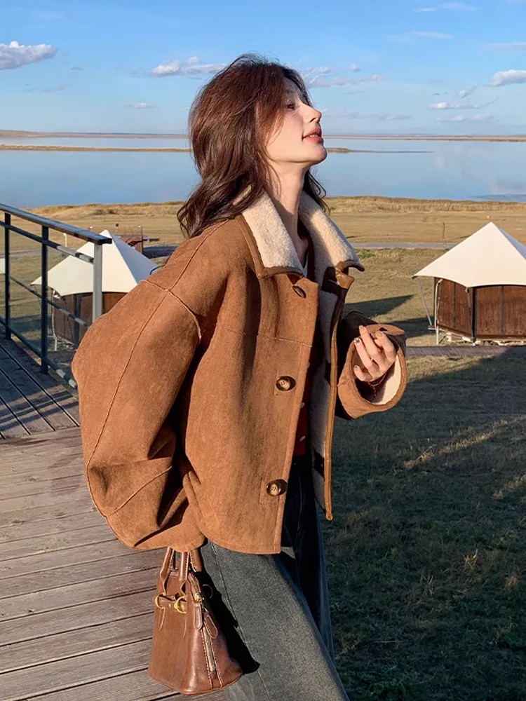 Veste Double face en Faux daim pour femme, manteau polyvalent en fausse fourrure d'agneau, petite taille, nouvelle Collection au
Veste Double face en Faux daim pour femme, manteau polyvalent en fausse fourrure d'agneau, petite taille, nouvelle Collection au