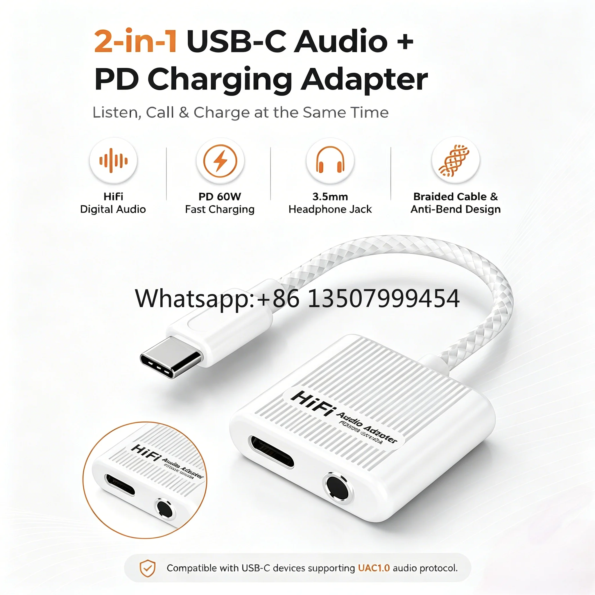 Anti-Bend Design USB-C to 3.5mm Headphone Jack with 3A Fast Charging Cable 2-in-1 Type-C Male Audio Adapter for Earphone Laptops
Anti-Bend Design USB-C to 3.5mm Headphone Jack with 3A Fast Charging Cable 2-in-1 Type-C Male Audio Adapter for Earphone Laptops