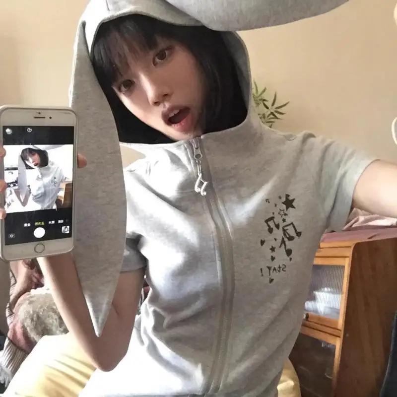 Japanese Y2k Aesthetics Cartoon Print T-shirt Women Hooded Sweatshirt Zipper Streetwear Summer Tees Short Sleeve Tops Kawaii New
Japanese Y2k Aesthetics Cartoon Print T-shirt Women Hooded Sweatshirt Zipper Streetwear Summer Tees Short Sleeve Tops Kawaii New