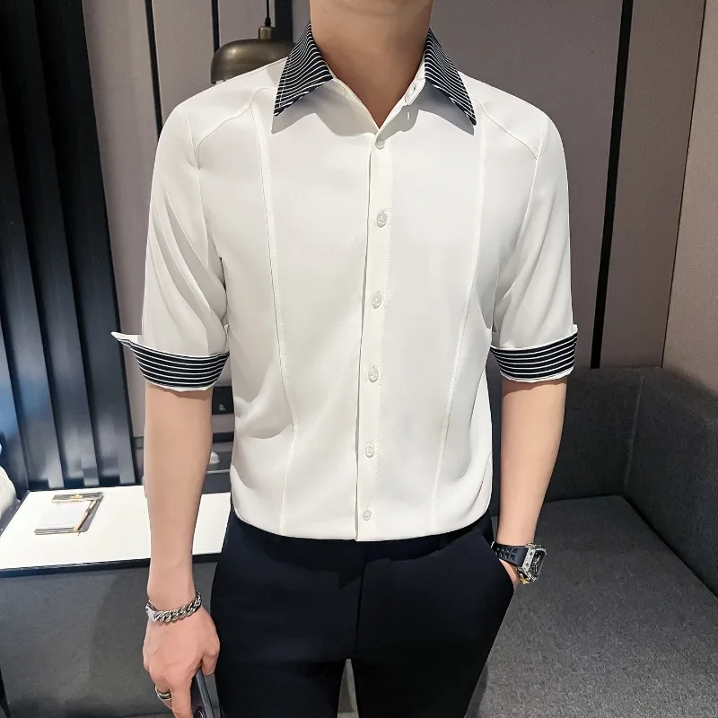 Korean Splicing Slim Fit Casual Shirt for Men Summer Half Sleeve Business Social Shirts Versatile Hairstylist Nightclub Top
Korean Splicing Slim Fit Casual Shirt for Men Summer Half Sleeve Business Social Shirts Versatile Hairstylist Nightclub Top