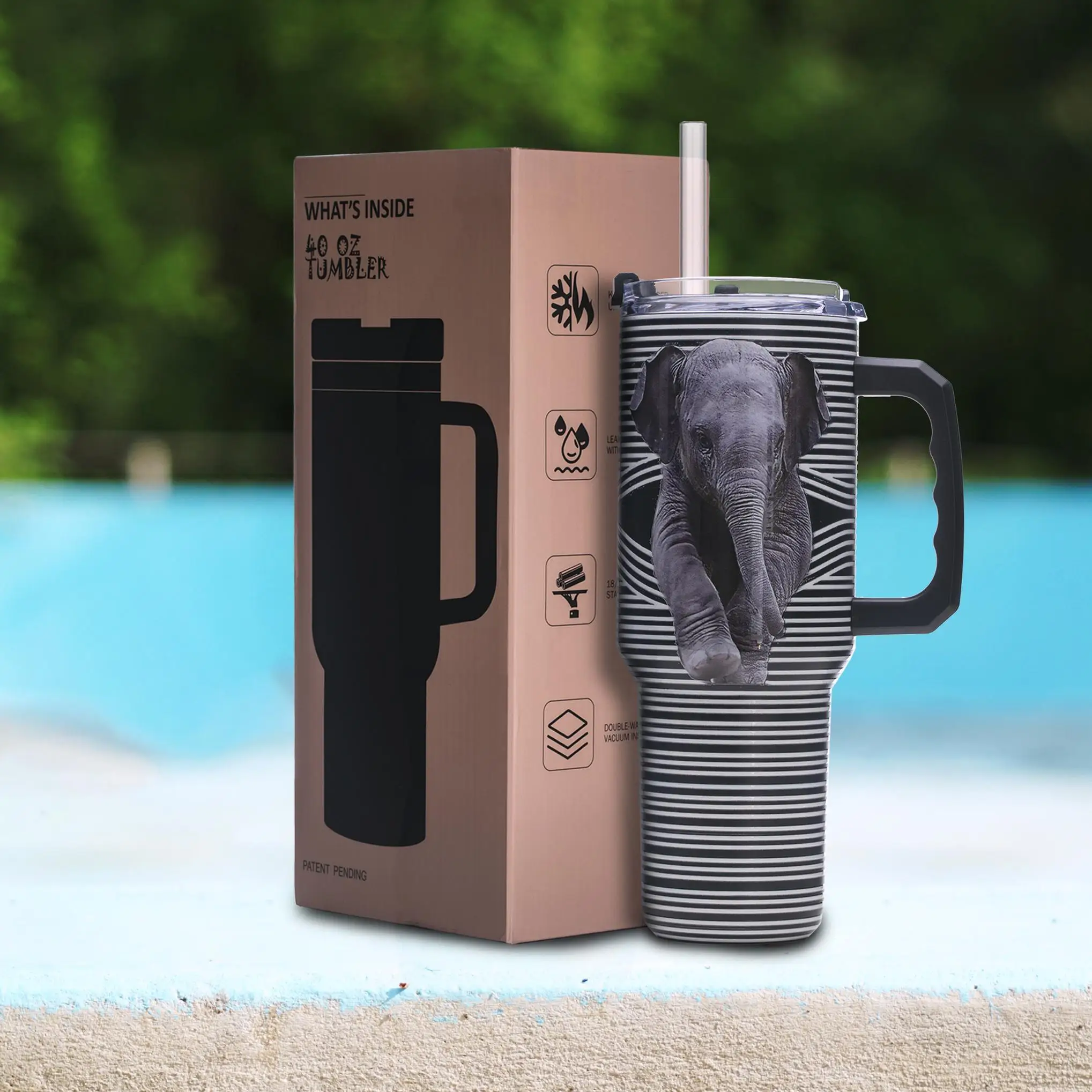 40oz Vacuum Insulated Tumbler with Elephant Design, Stainless Steel, 3D Print, Handle, Large Gift for Wildlife Fans
40oz Vacuum Insulated Tumbler with Elephant Design, Stainless Steel, 3D Print, Handle, Large Gift for Wildlife Fans