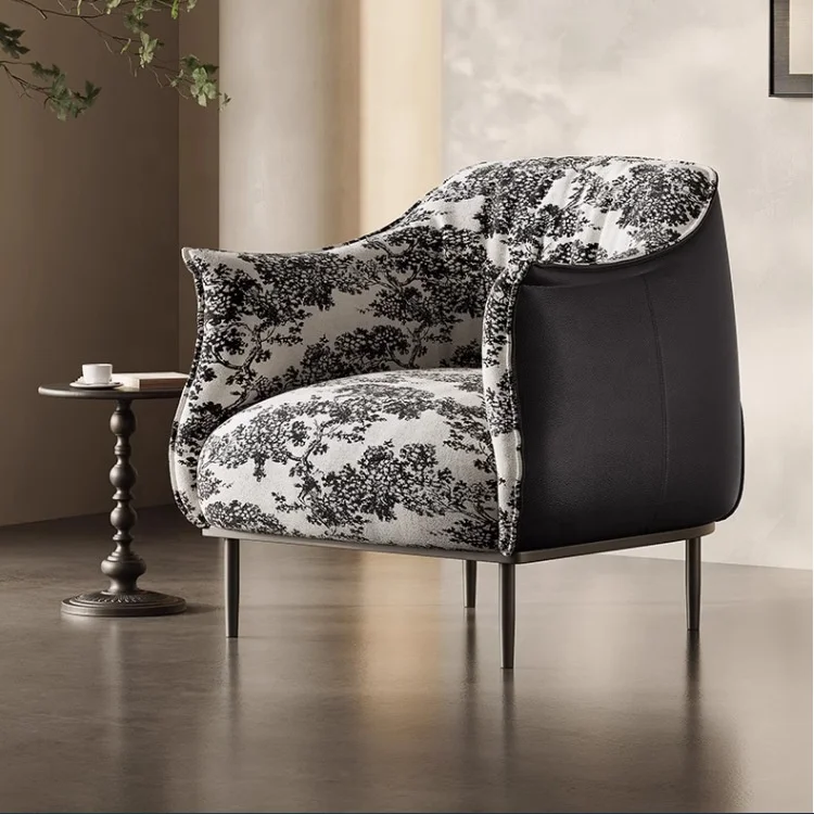 #Accent Chair Black & White Toile Print Fabric Faux Leather Back Curved Silhouette Metal Legs Modern Luxury Living Room Chair
#Accent Chair Black & White Toile Print Fabric Faux Leather Back Curved Silhouette Metal Legs Modern Luxury Living Room Chair