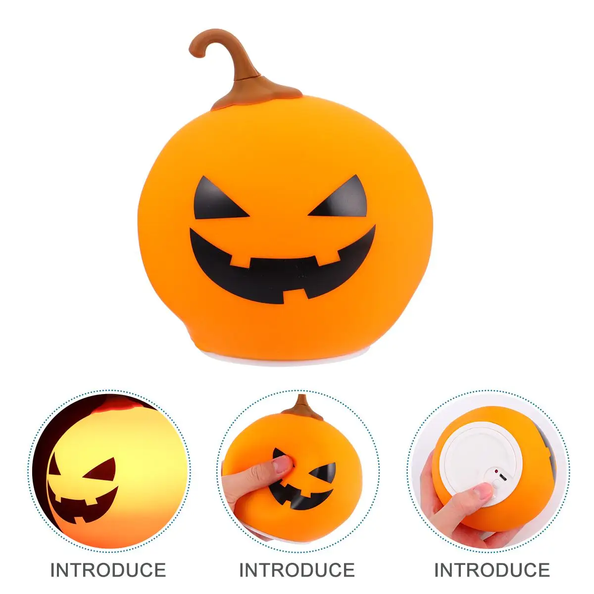 Pumpkin Shape Silicone Night Lamp Halloween Pattern USB Rechargeable Light Yellow Small Night Light for Bedroom Kids
Pumpkin Shape Silicone Night Lamp Halloween Pattern USB Rechargeable Light Yellow Small Night Light for Bedroom Kids