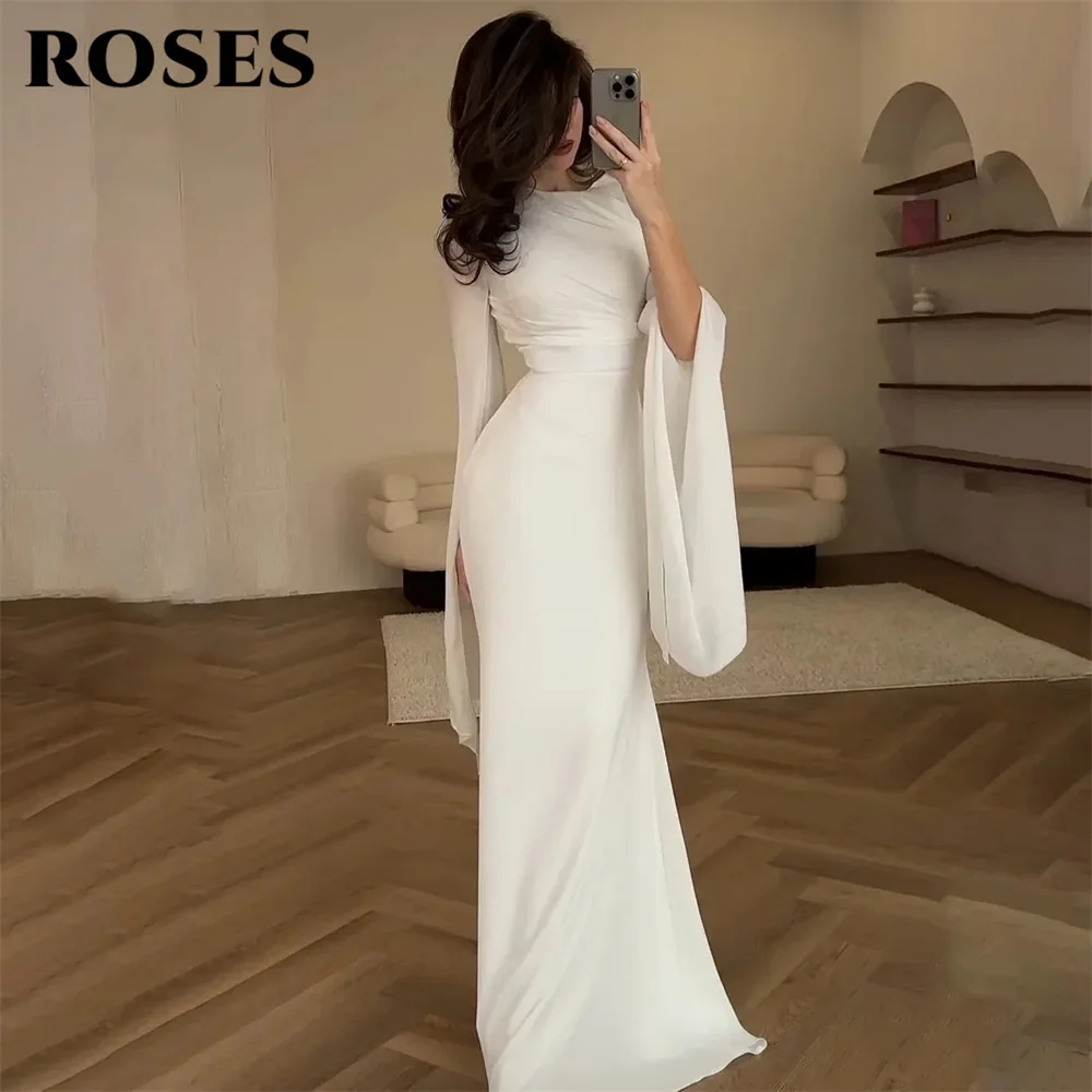 ROSES White Chiffon Party Dress Long Sleeve Mermaid Evening Dress Back Tie فستان سهرة Round Neck Prom Gown Customized
ROSES White Chiffon Party Dress Long Sleeve Mermaid Evening Dress Back Tie فستان سهرة Round Neck Prom Gown Customized