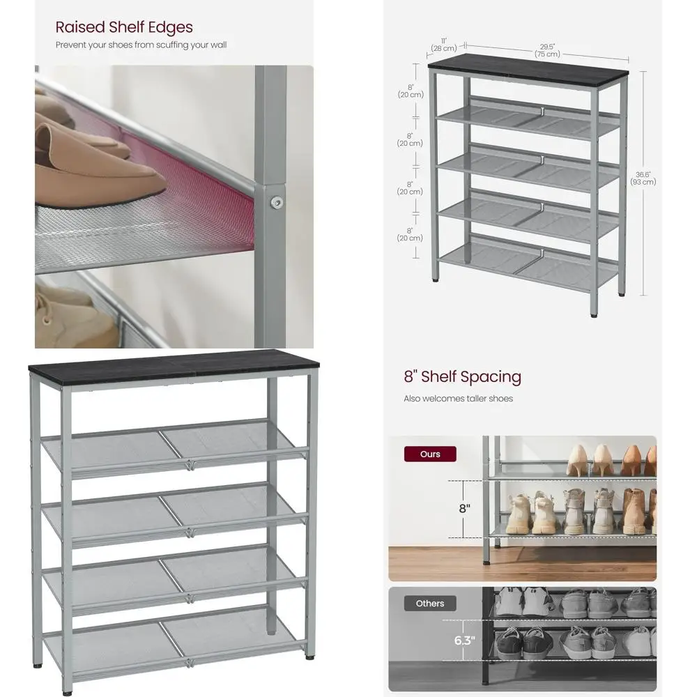 5-ярусная промышленная полка-органайзер для обуви с регулируемыми полками, просторной верхней полкой, цвета угольно-серый и металлический серебристый
5-ярусная промышленная полка-органайзер для обуви с регулируемыми полками, просторной верхней полкой, цвета угольно-серый и металлический серебристый