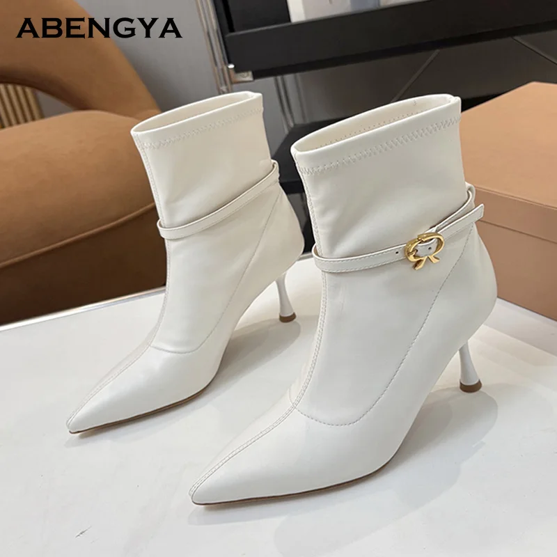 Winter White Leather Ankle Boots For Women Pointy Toe Designer High Heel Short Boots Fashion Party Motorcycle Boots For Women
Winter White Leather Ankle Boots For Women Pointy Toe Designer High Heel Short Boots Fashion Party Motorcycle Boots For Women